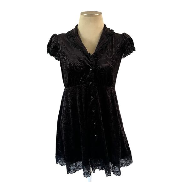 Killstar Dresses & Skirts - Killstar Black Velvet Mini Shirt Dress Sz M Witchy Vampy Whimsigoth Grunge